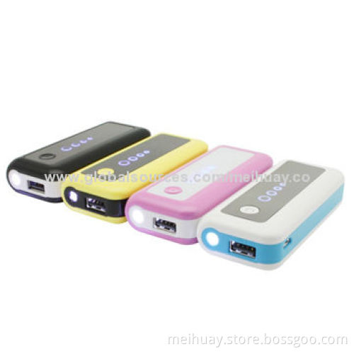 Portable Power Banks with 5,200mAh, 18650 Battery Cell with LED Light